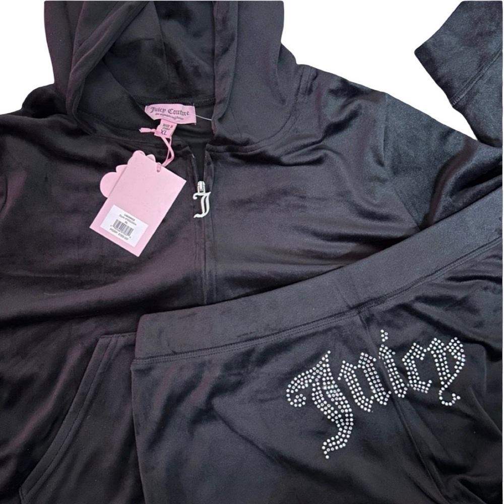 JUICY COUTURE BLACK LIQUORICE OG BLING RHINESTONE VELOUR TRACKSUIT SWEATSUIT NWT - Picture 15 of 15